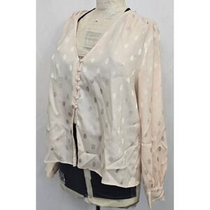 TOPSHOP Womens US 4 S Polka Dot Satin Puff Balloon Sleeve Button‎ Front Blouse